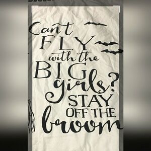 Mud Pie "Can't fly with the big girls? Stay off the broom" Tasseled Cotton Throw